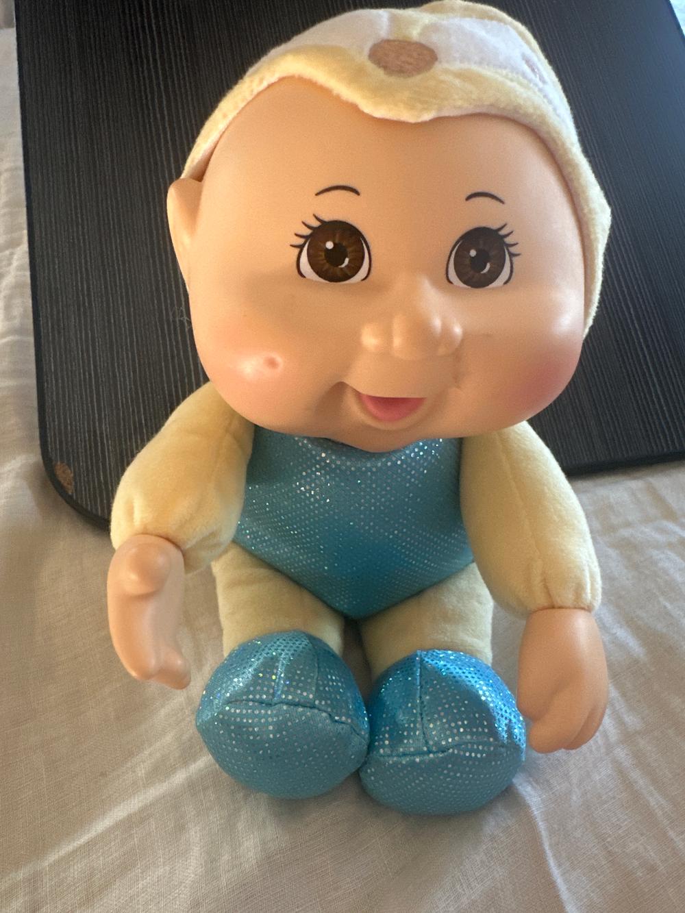 Plush Baby Doll in Sparkly Blue Outfit
