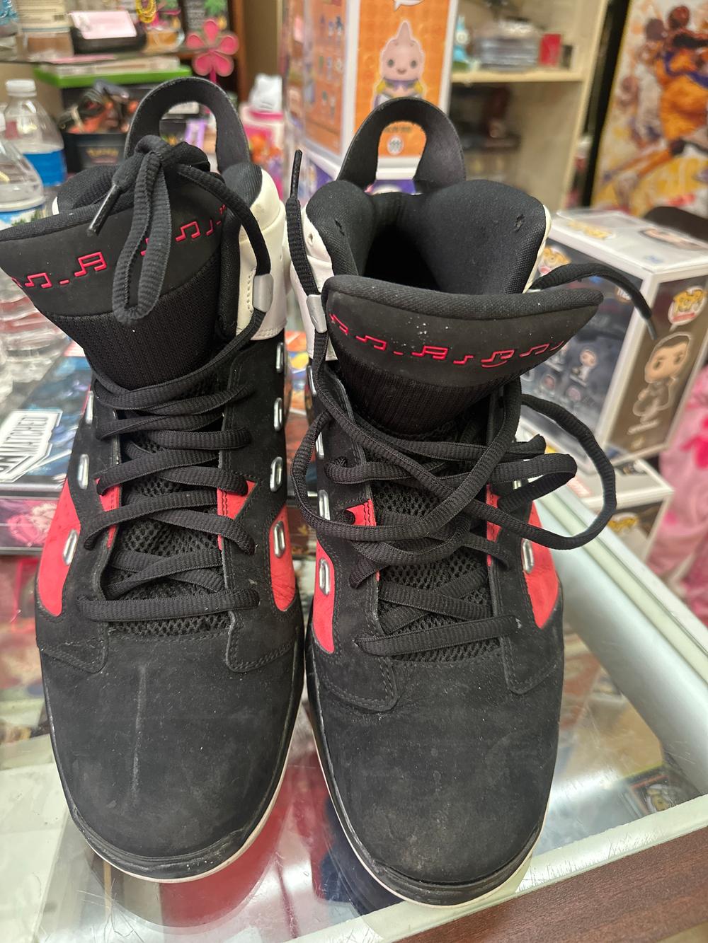 Black Suede High-Top Sneakers With Red Accents