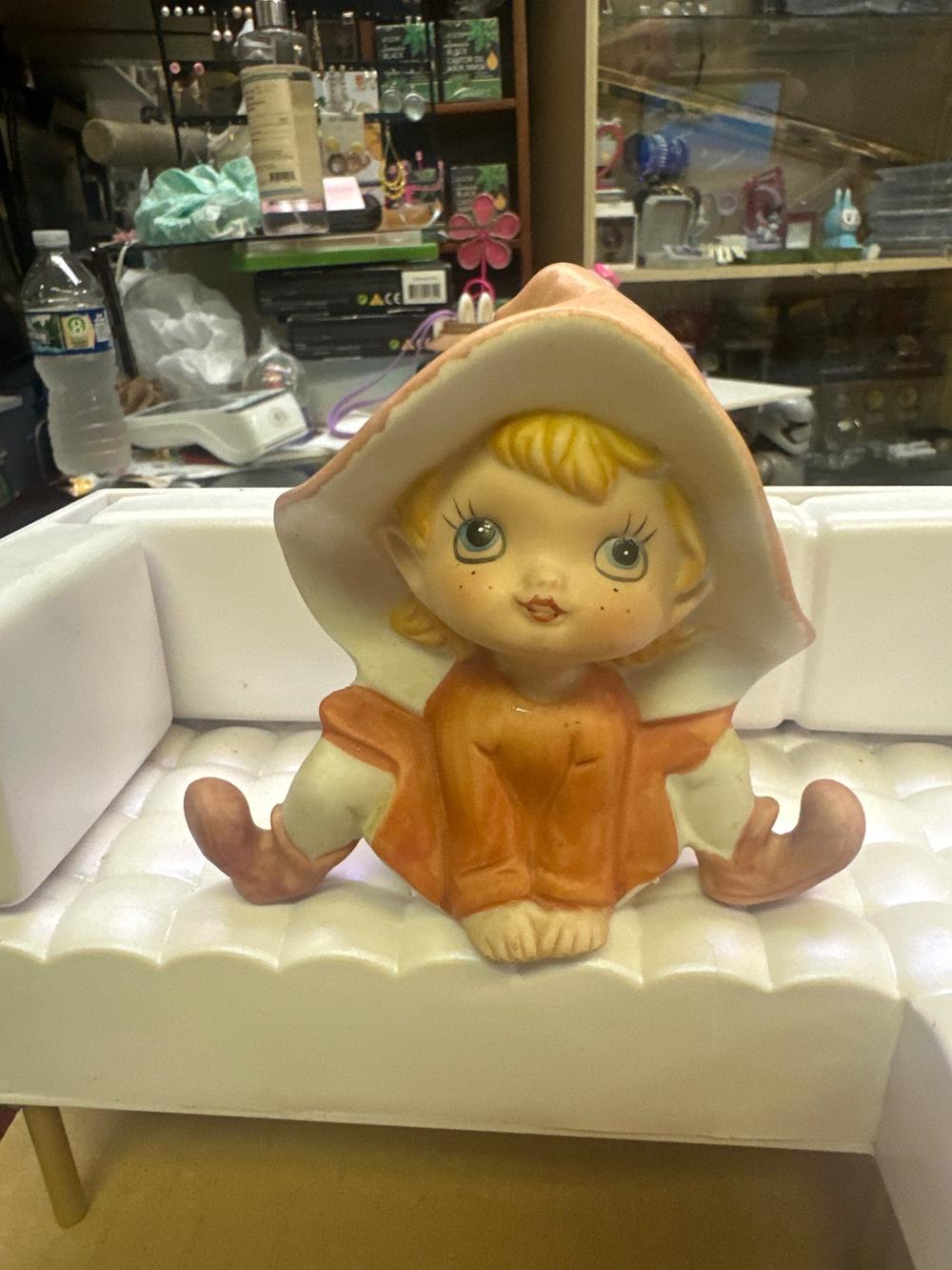 Vintage Big-Eyed Pixie Girl Ceramic Figurine