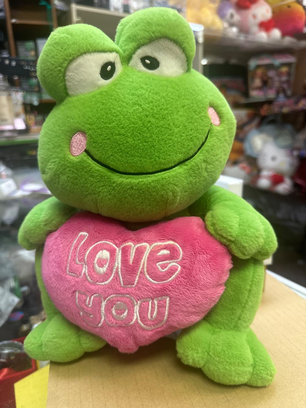 Green Frog Plush Holding Love You Heart
