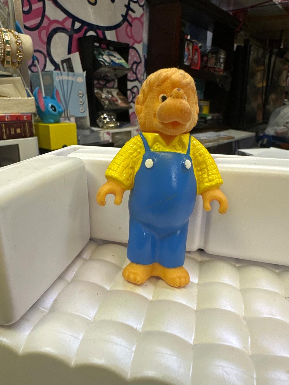 Vintage Flocked-Face Character Figure in Overalls