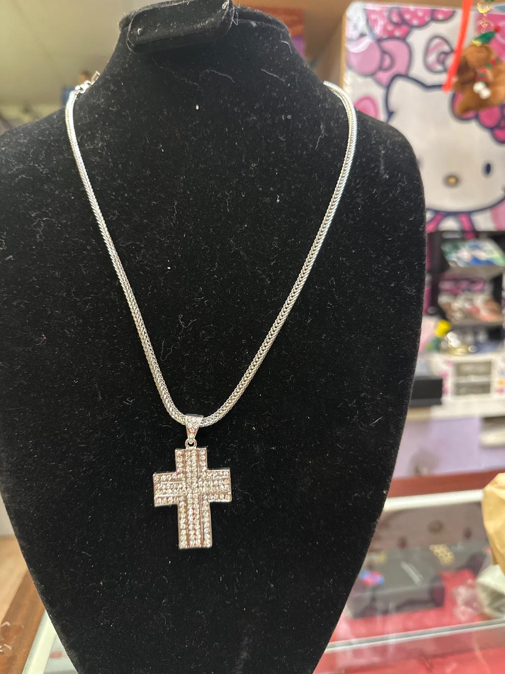 Silver-Tone Rhinestone Cross Necklace