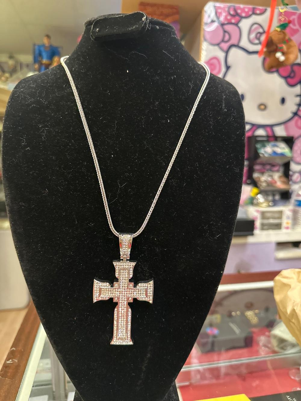 Iced-Out Silver-Tone Cross Necklace