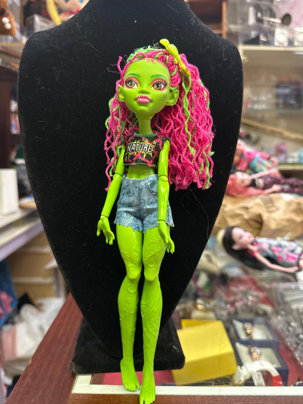 Green Skin Monster Doll With Pink Yarn Hair