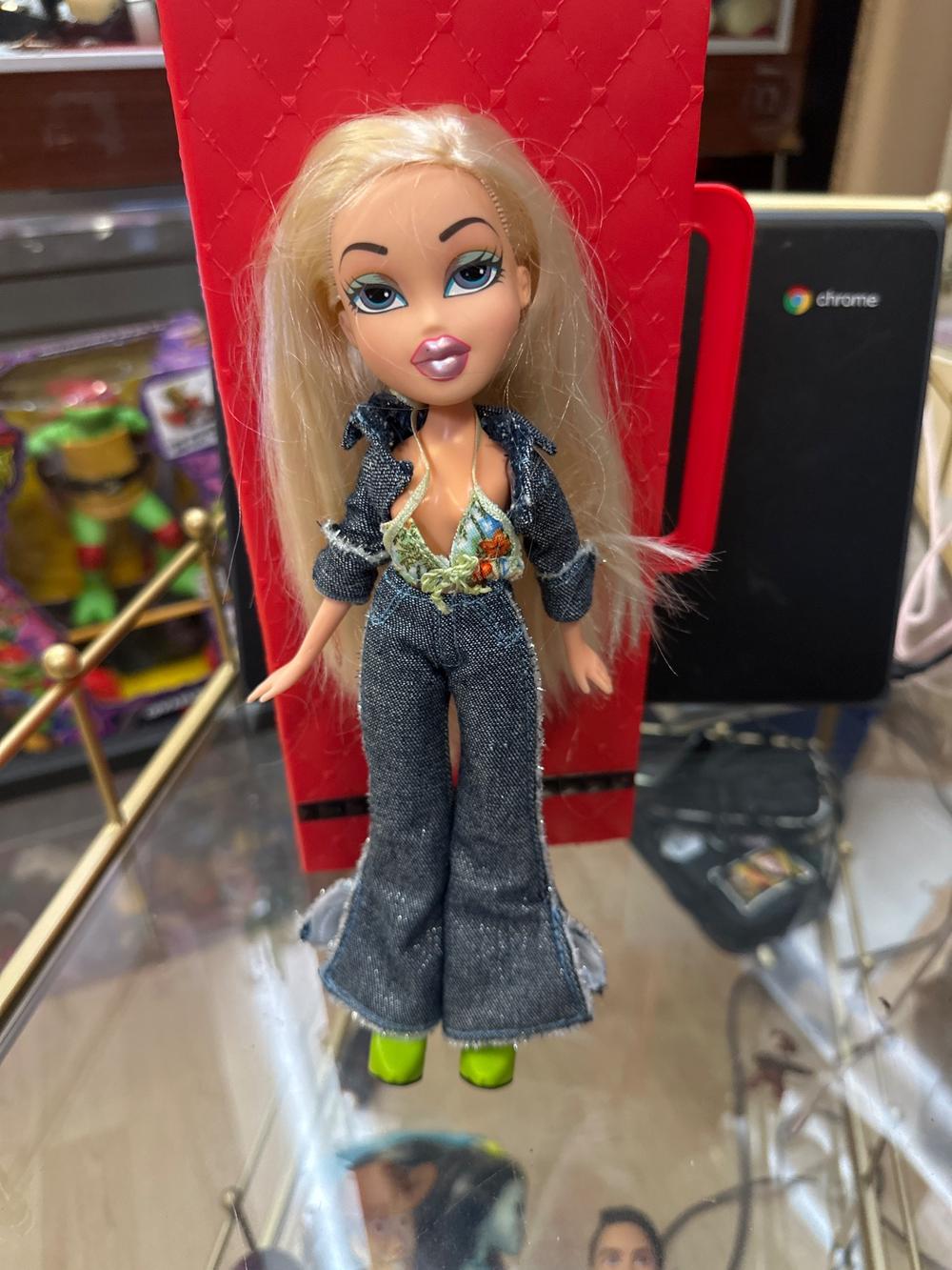 Blonde Bratz Doll in Denim Jumpsuit and Green Boots