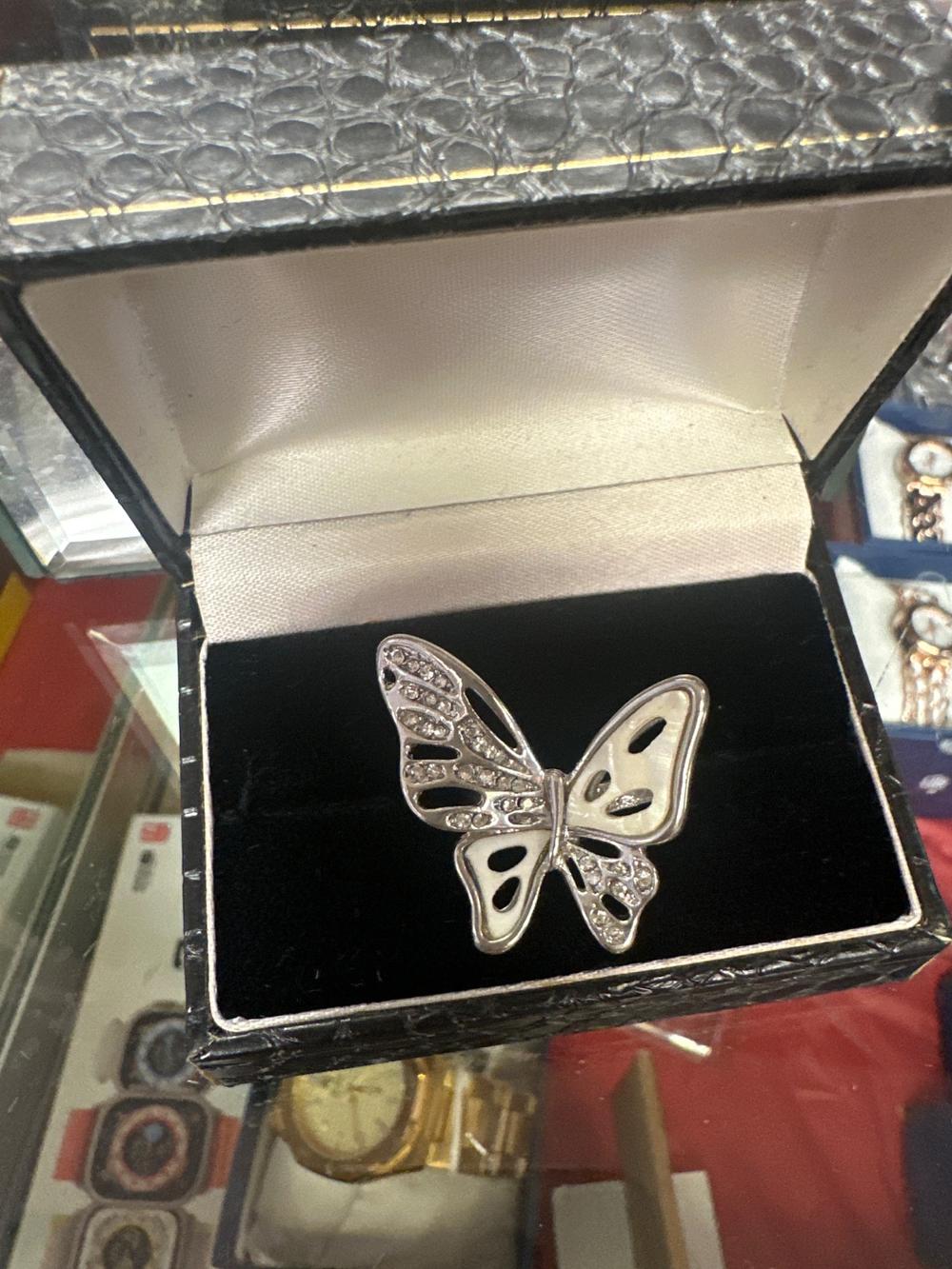 Rhinestone Butterfly Brooch In Box