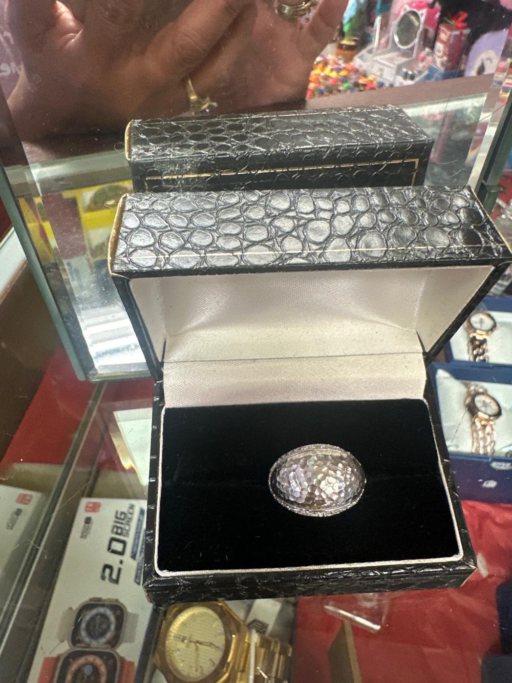 Large Faceted Crystal Dome Ring in Croc-Embossed Box