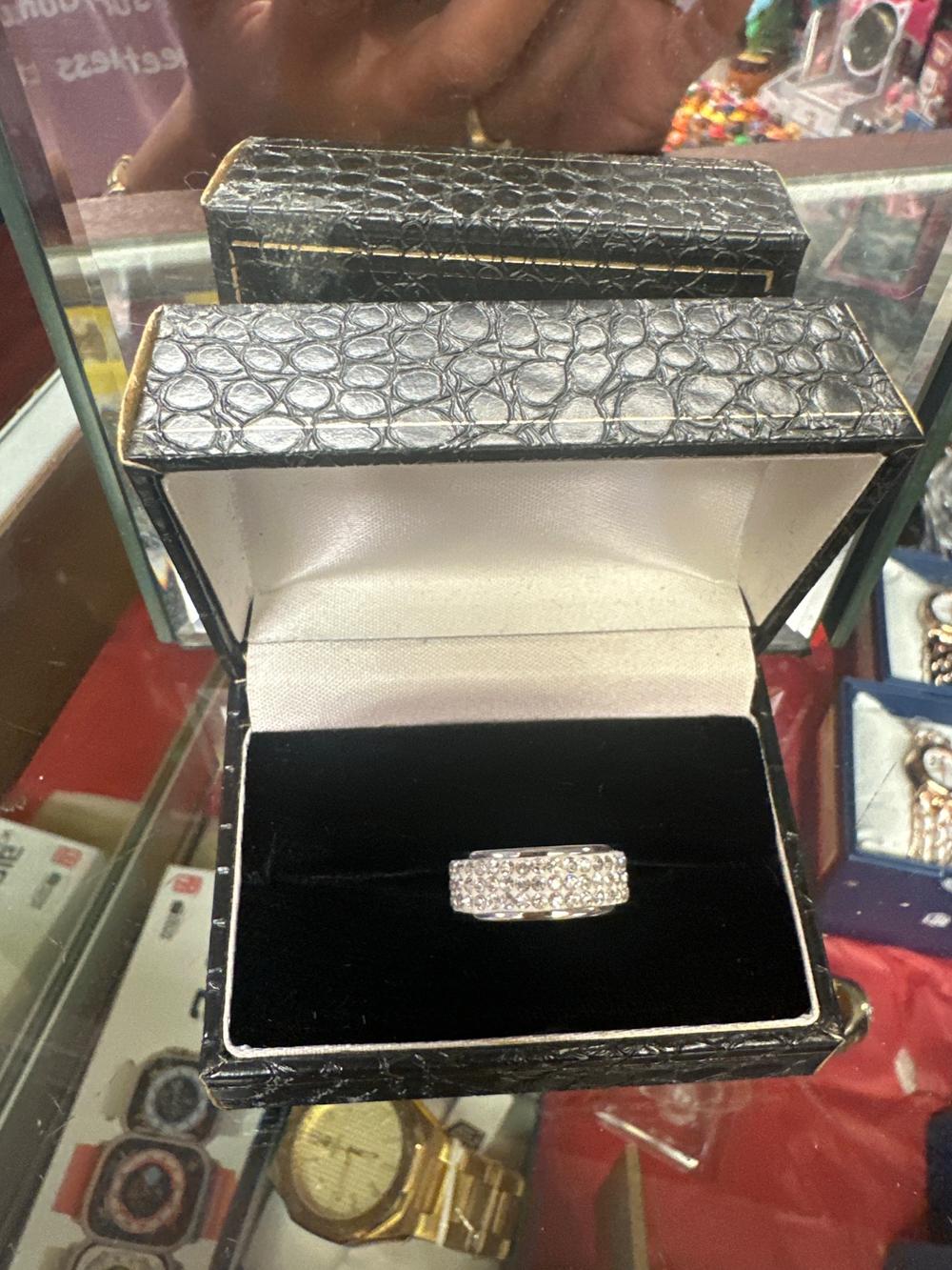 Pave Crystal Band Ring in Croc-Embossed Box