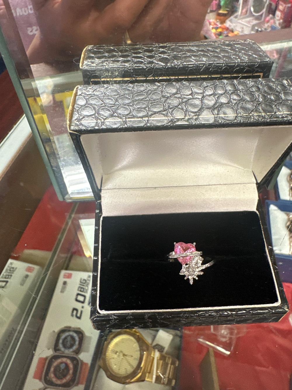 Pink Heart Stone Ring in Snakeskin-Print Box