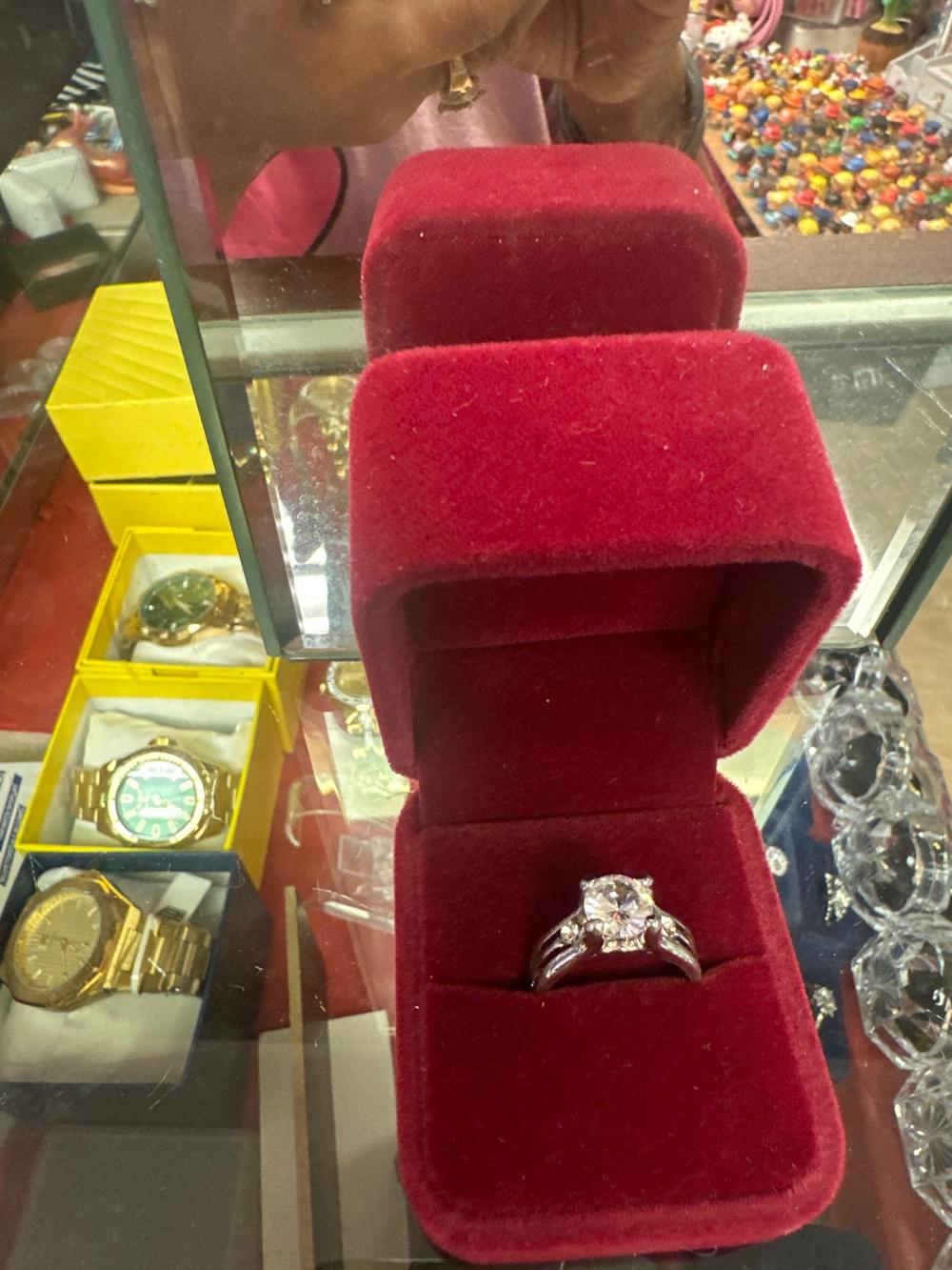 Silver-Tone Solitaire Ring in Red Velvet Box