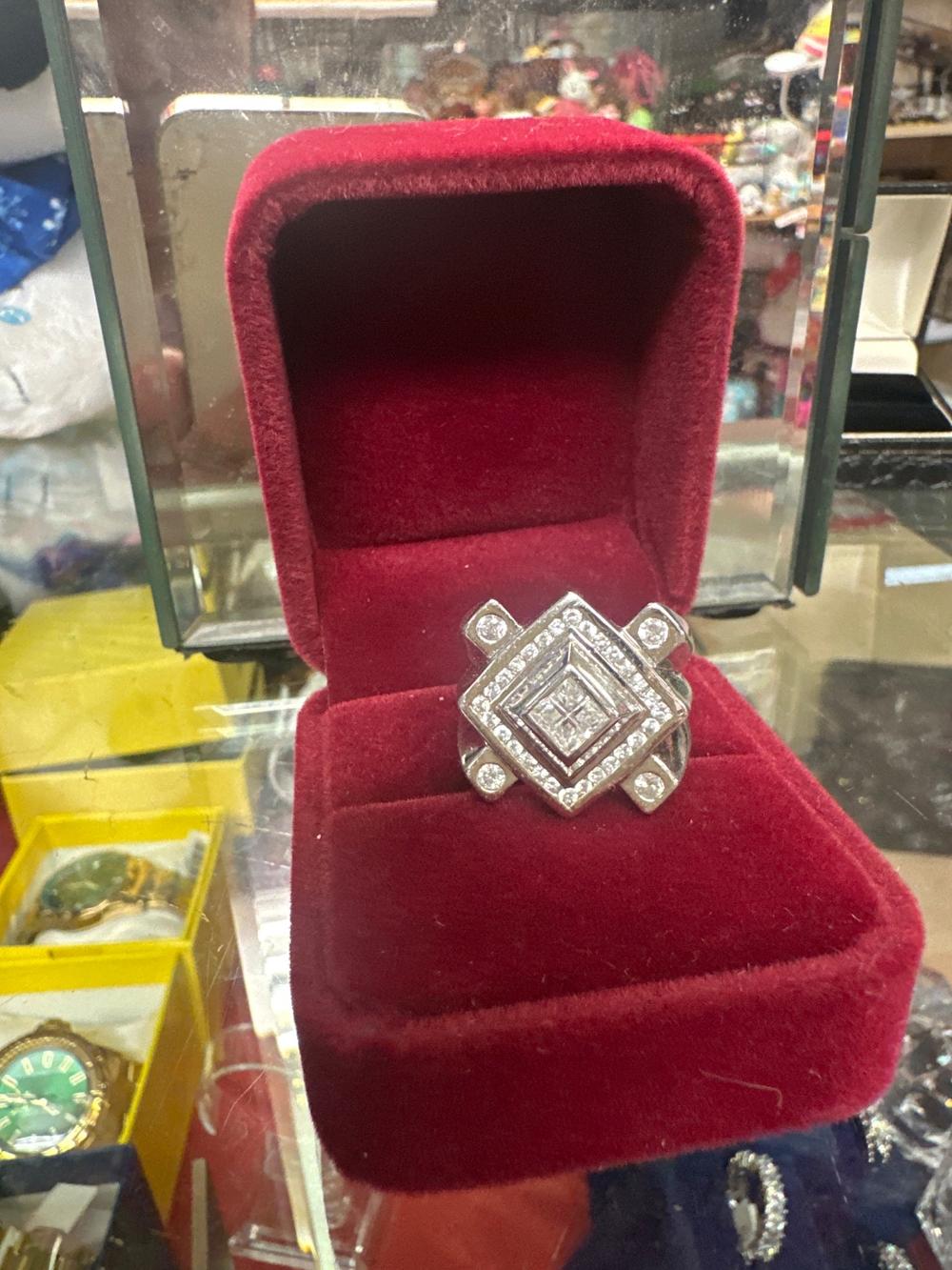 Diamond-Shaped Silver Tone Statement Ring