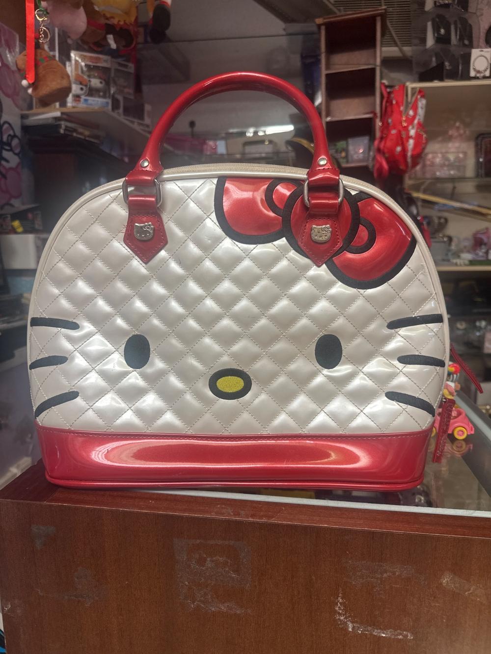 Quilted Hello Kitty Face Bowler Bag with Red Bow