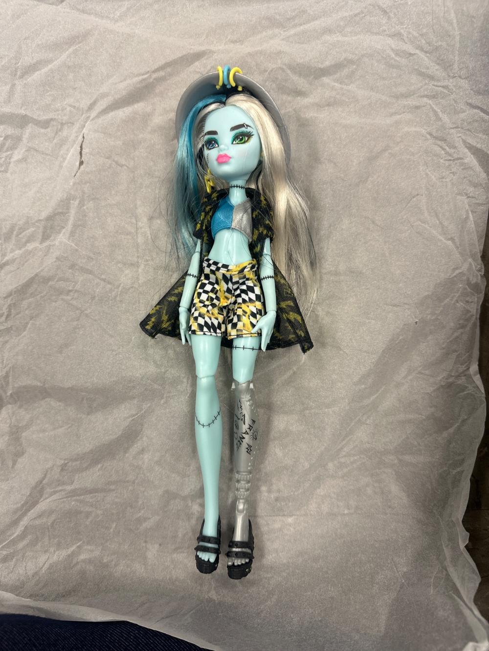 Frankie Stein Doll with Checkered Shorts and Robotic Leg