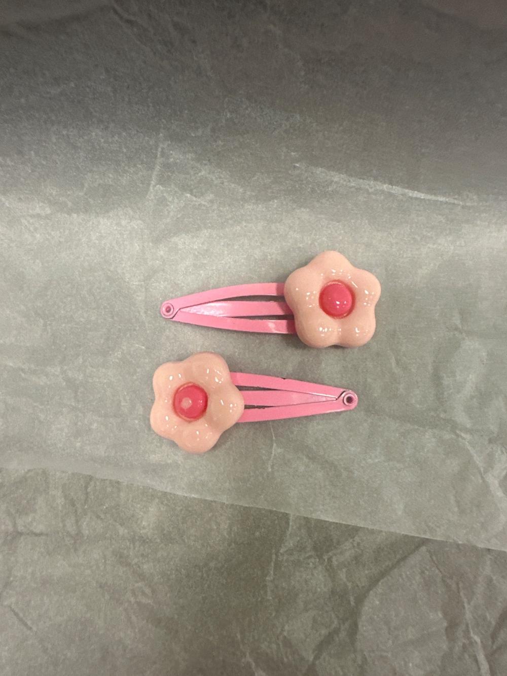 Pink Flower Snap Hair Clips - Pair