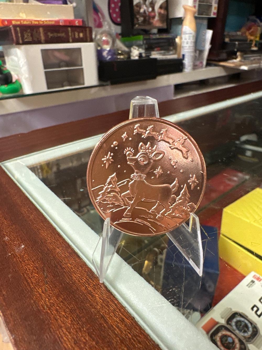 Merry Christmas Reindeer 1 oz Copper Round Coin