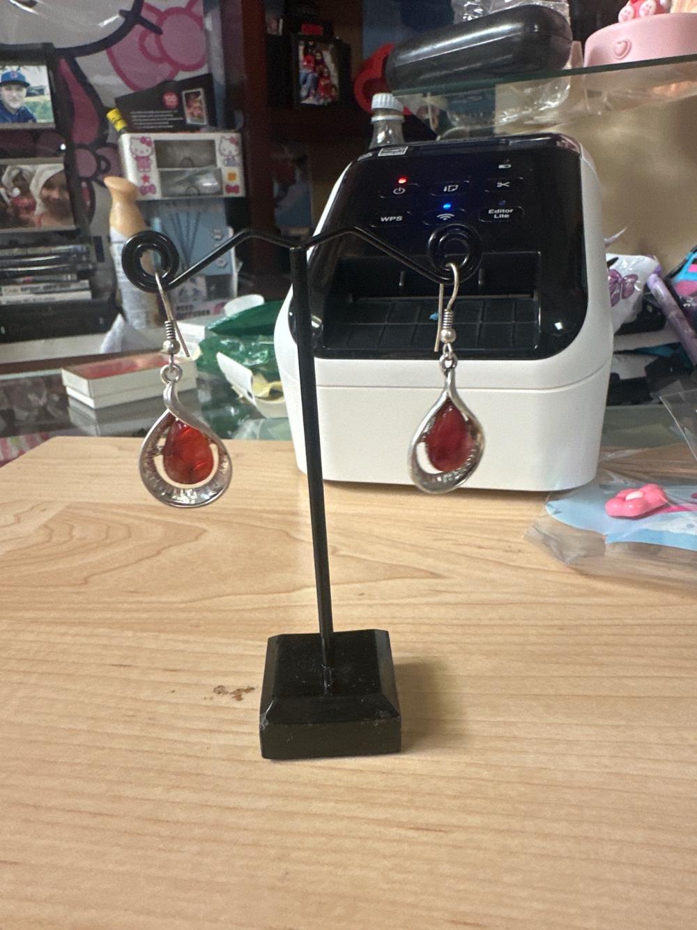 Red Teardrop Silver-Tone Dangle Earrings