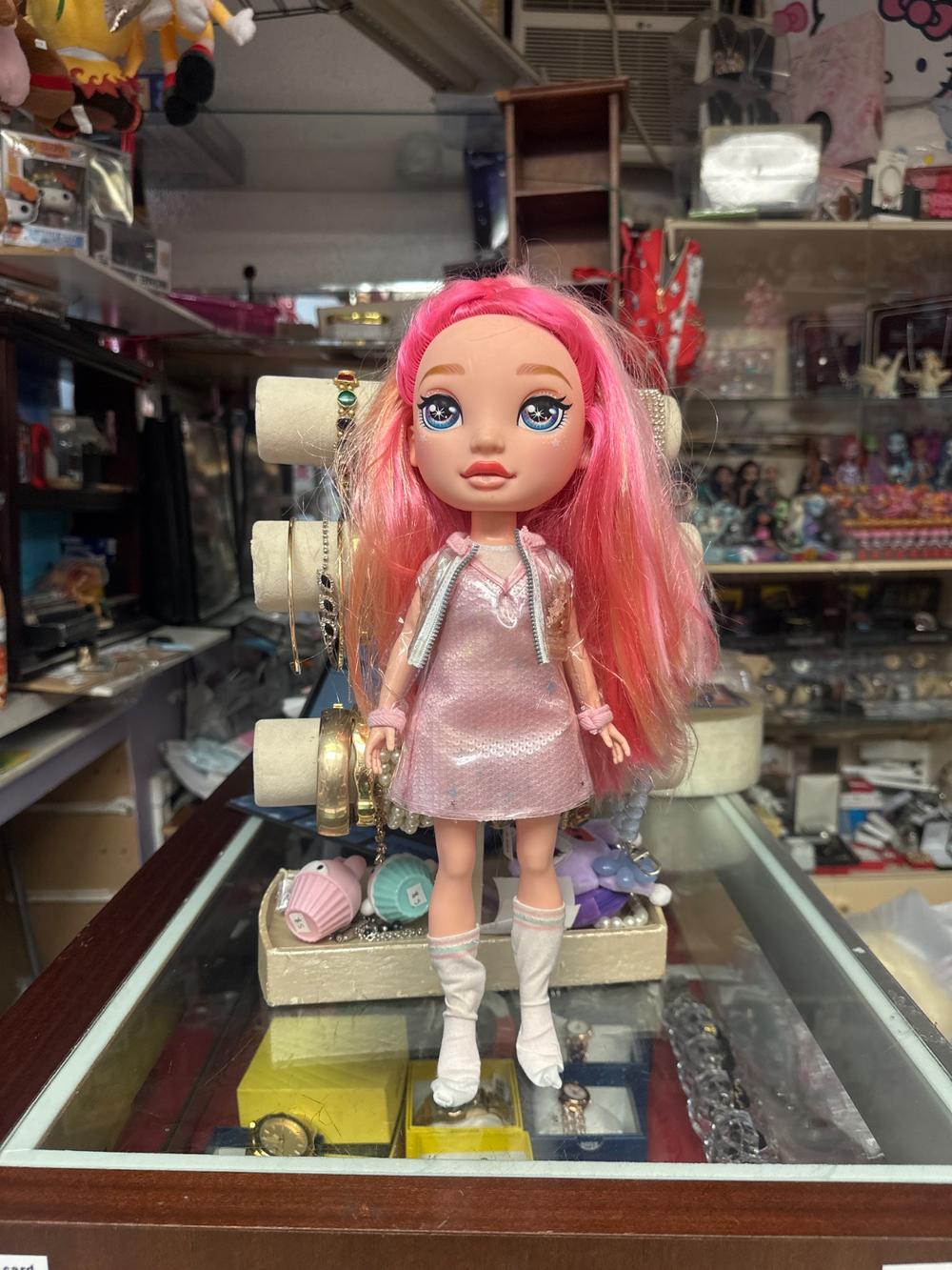 Fashion Doll with Pink Hair and Big Eyes, Pink Sequin Dress (photo 1 of 5)
