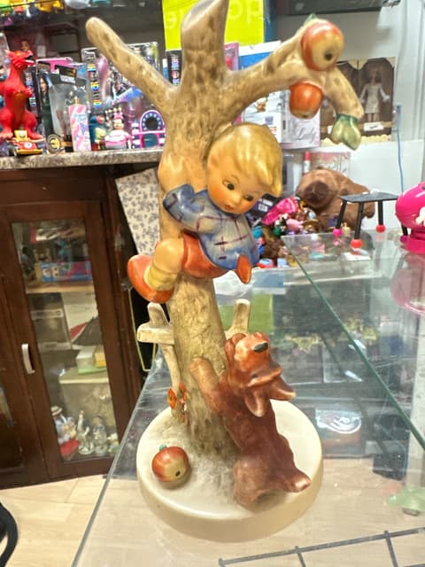 Boy Climbing Apple Tree Figurine With Dog