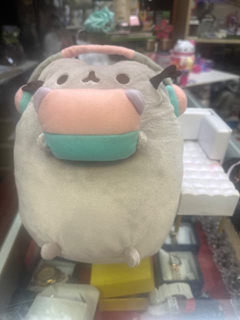Gray Cat Plush Backpack With Headphones