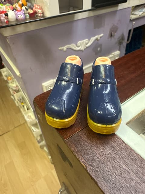 Oversized Doll Shoe Pair, Navy and Yellow