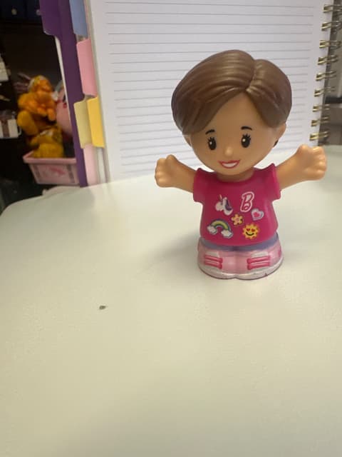 Little People Style Girl Figure in Pink Rainbow Shirt