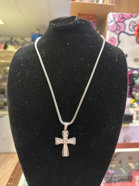 Silver-Tone Pave Cross Necklace