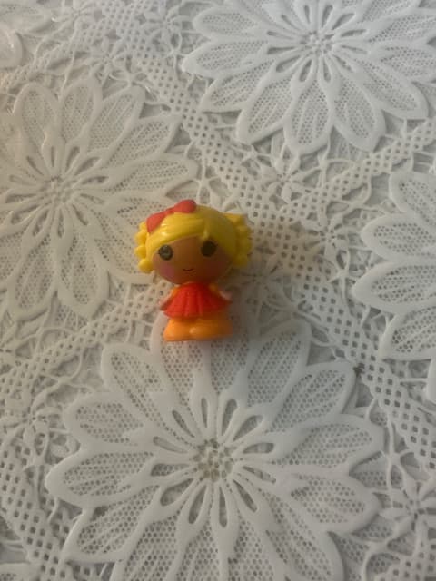 Tiny Mini Doll Figure with Yellow Hair and Red Dress