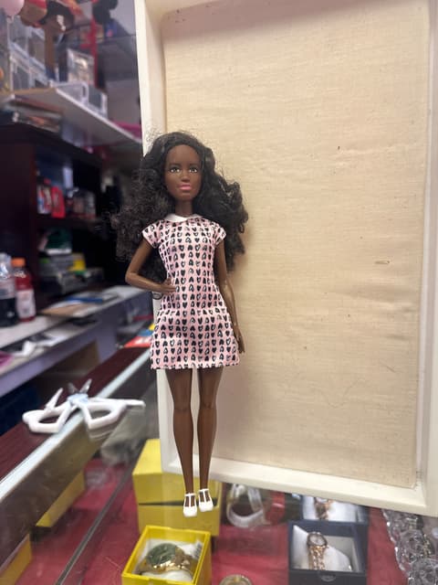 Fashion Doll in Pink Heart-Print Dress