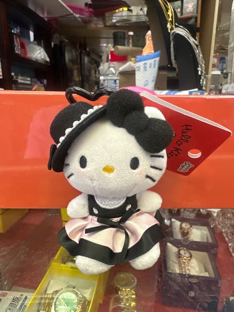 Hello Kitty Plush in Black Bonnet and Pink Ribbon Skirt