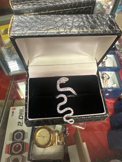 Silver-Tone Coiled Snake Bracelet in Croc-Embossed Box