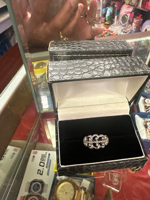 Silver-Tone Openwork Scroll Ring in Croc-Embossed Box