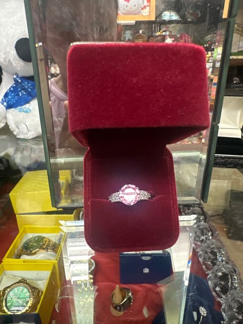 Pink Stone Cocktail Ring in Velvet Box