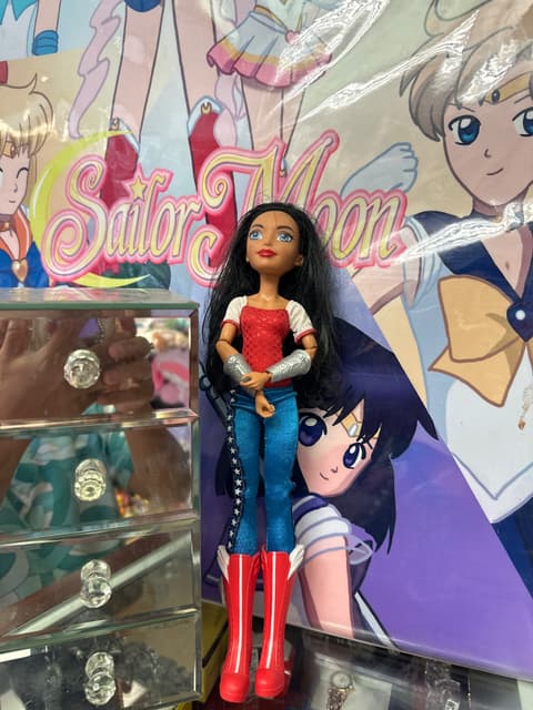 Dark-Haired Fashion Doll in Red and Blue Star Outfit