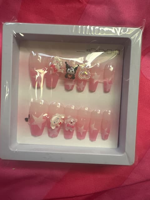 Pink Star Press-On Nails With Character Charms