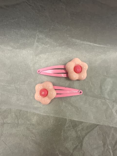 Pink Flower Snap Hair Clips - Pair