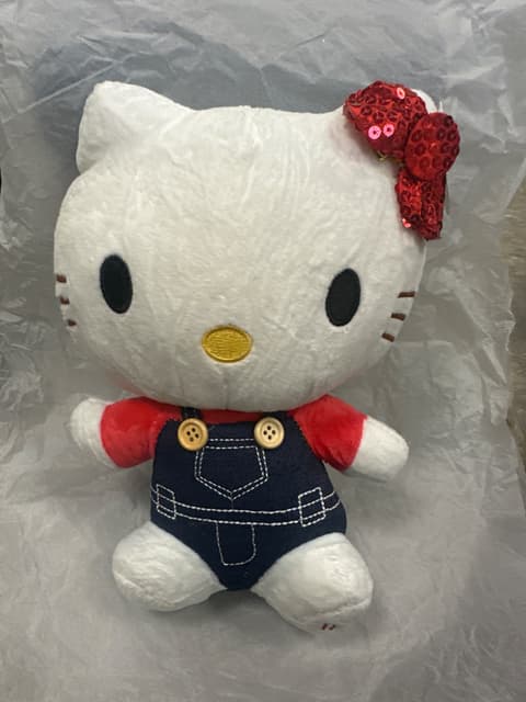 Hello Kitty Plush in Denim Overalls with Sequin Bow
