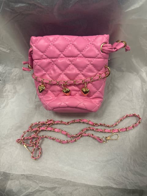 Pink Quilted Bucket Bag With Heart Charms