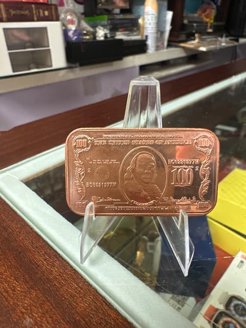 Copper $100 Bill Novelty Bar - Franklin One Hundred Dollar Ingot