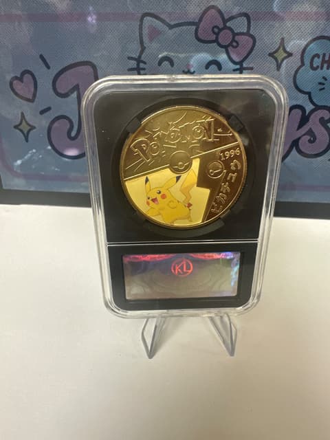 Pokemon Pikachu Gold Collectible Coin in Case