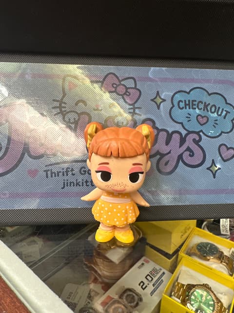 Freckled Girl Mini Figure with Orange Pigtails, Polka Dot Dress