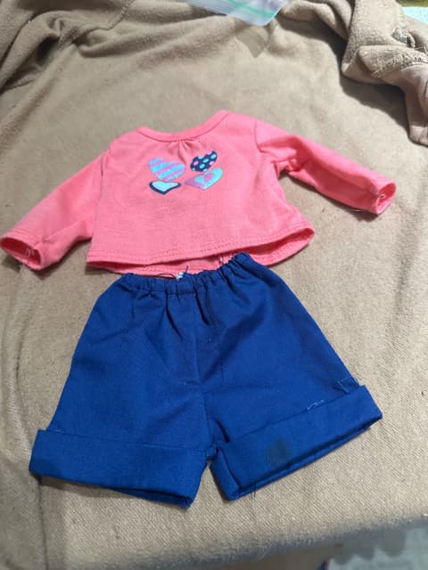 Doll Outfit Pink Heart Top And Blue Shorts Set