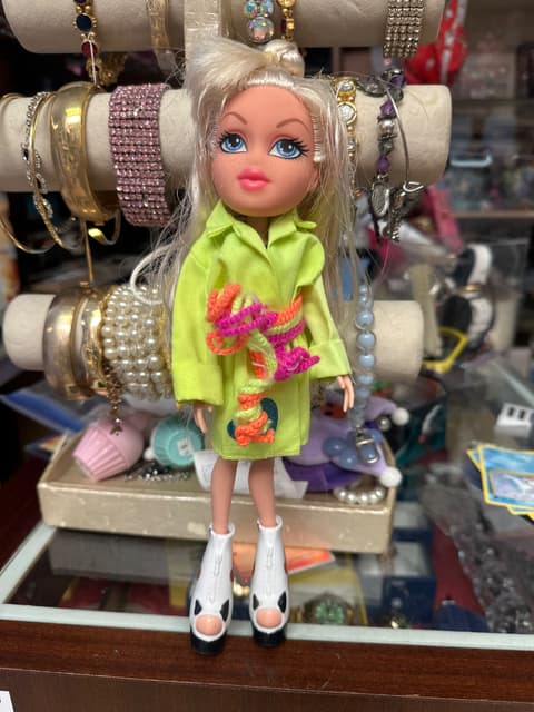 Bratz Doll Blonde Hair with Lime Green Coat and Cow Print Boots