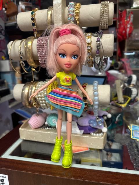 Bratz Doll Pink Hair Striped Dress Neon Boots