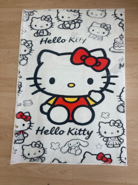 Hello Kitty Plush Bath Mat Rug, White/Red