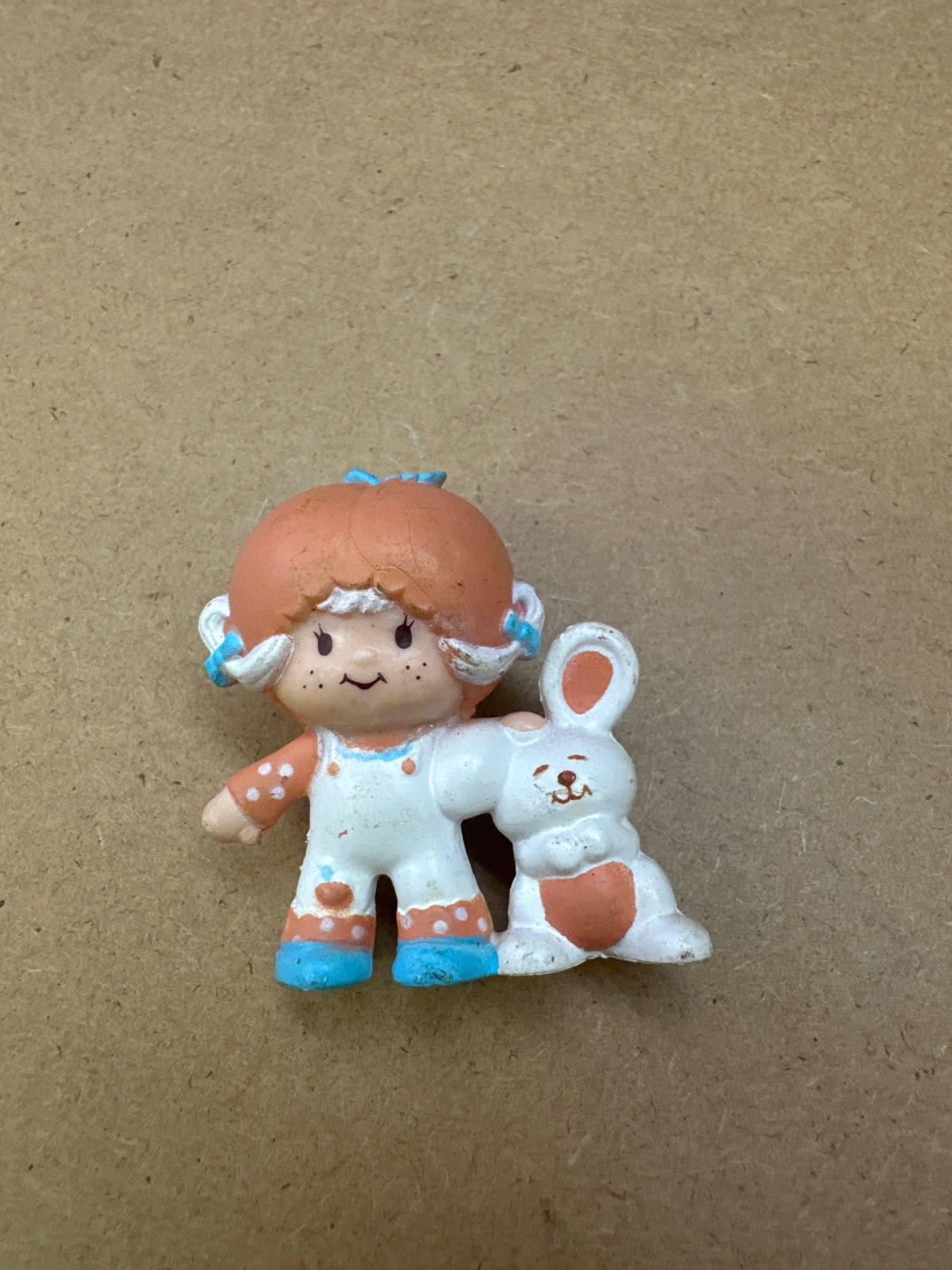 Vintage Strawberry Shortcake-Style Girl and Bunny Figurine