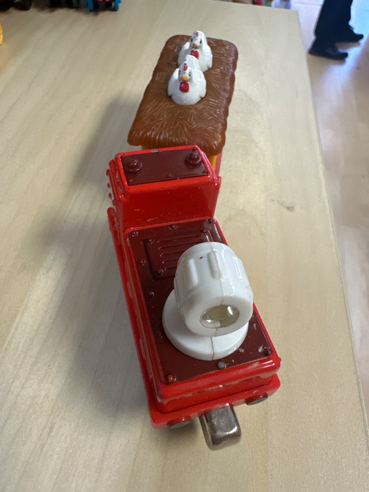 Vintage Red Metal Truck With Chicken Figures