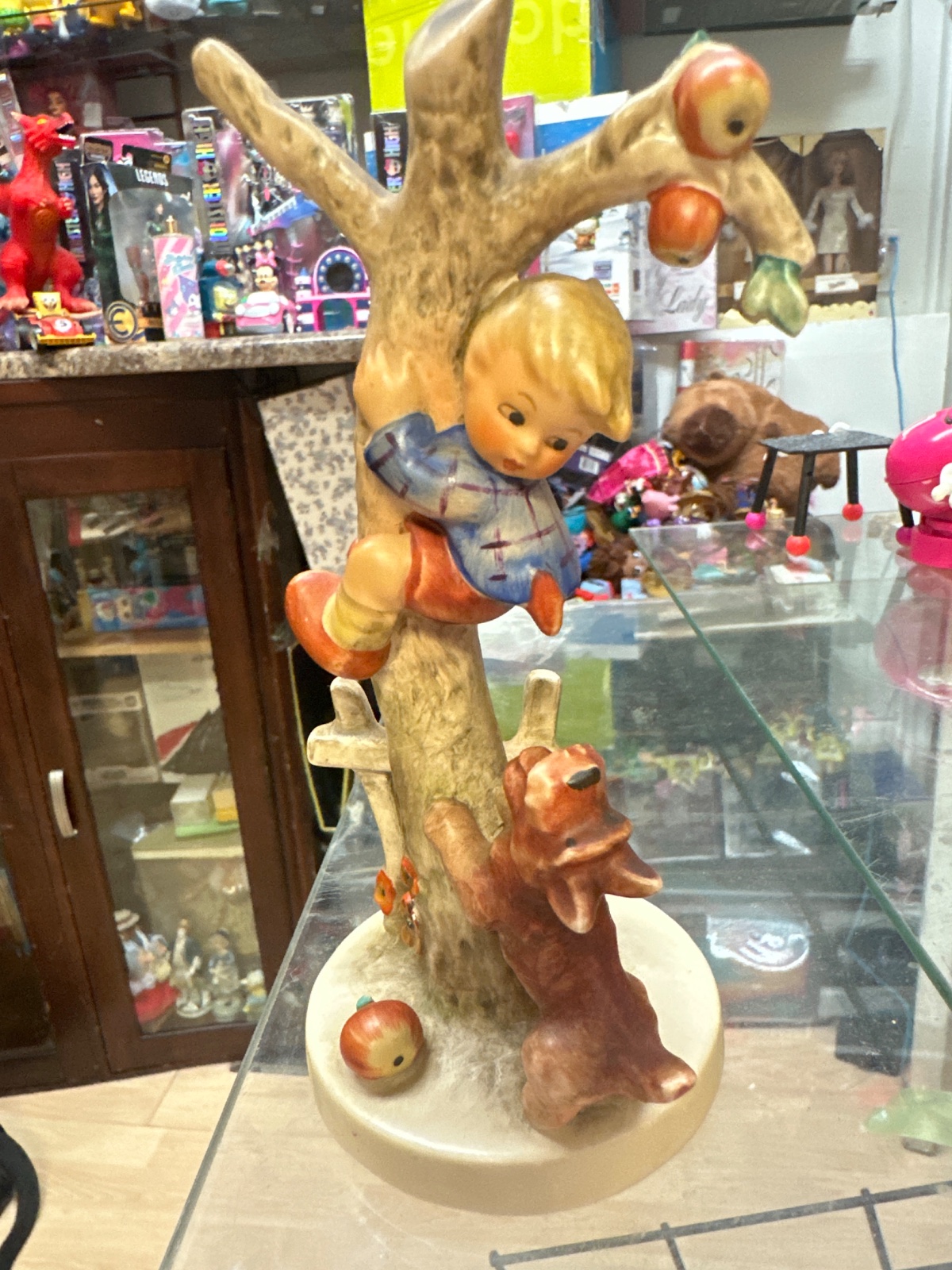 Boy Climbing Apple Tree Figurine With Dog
