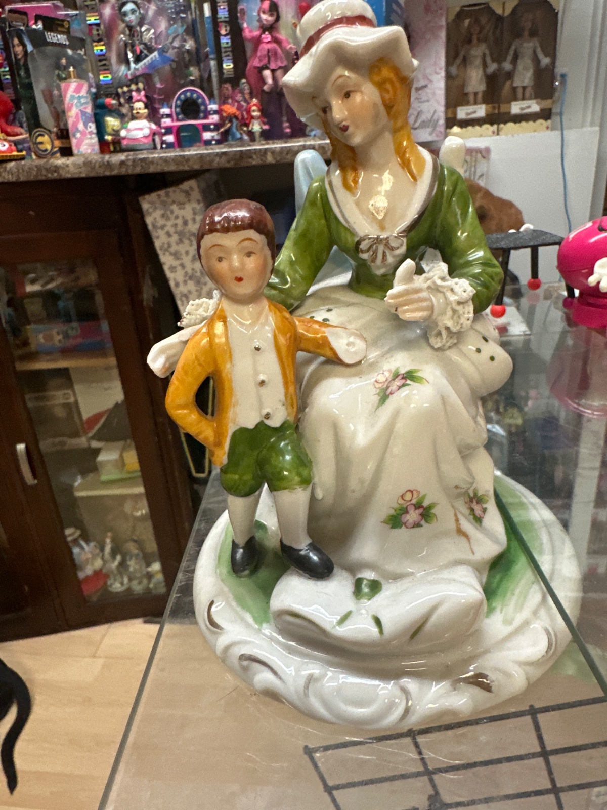 Vintage Porcelain Colonial Woman And Boy Figurine