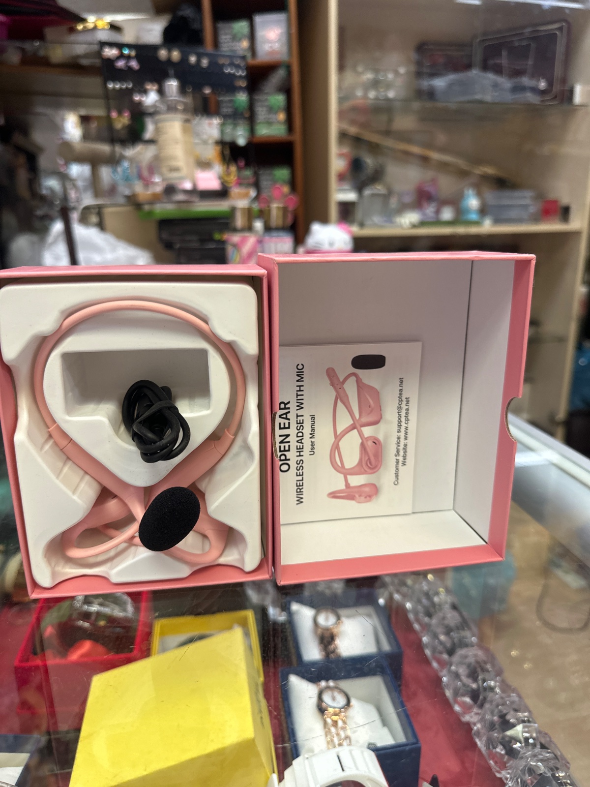 Pink Open-Ear Wireless Headset With Mic