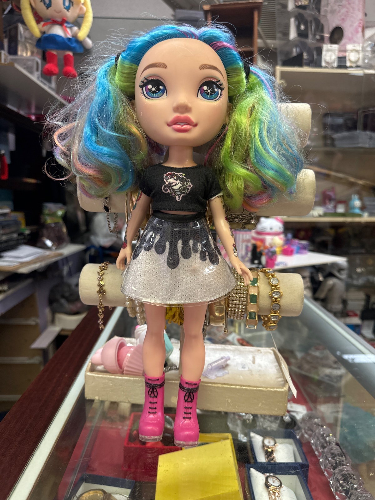 Rainbow Hair Fashion Doll with Pink Boots